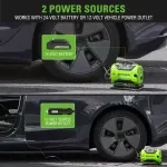 Компрессор автомобильный аккумуляторный Greenworks Арт. 3400807UB, 24V / 12V (от прикуривателя автомобиля), c АКБ 4Ач и ЗУ в сумке