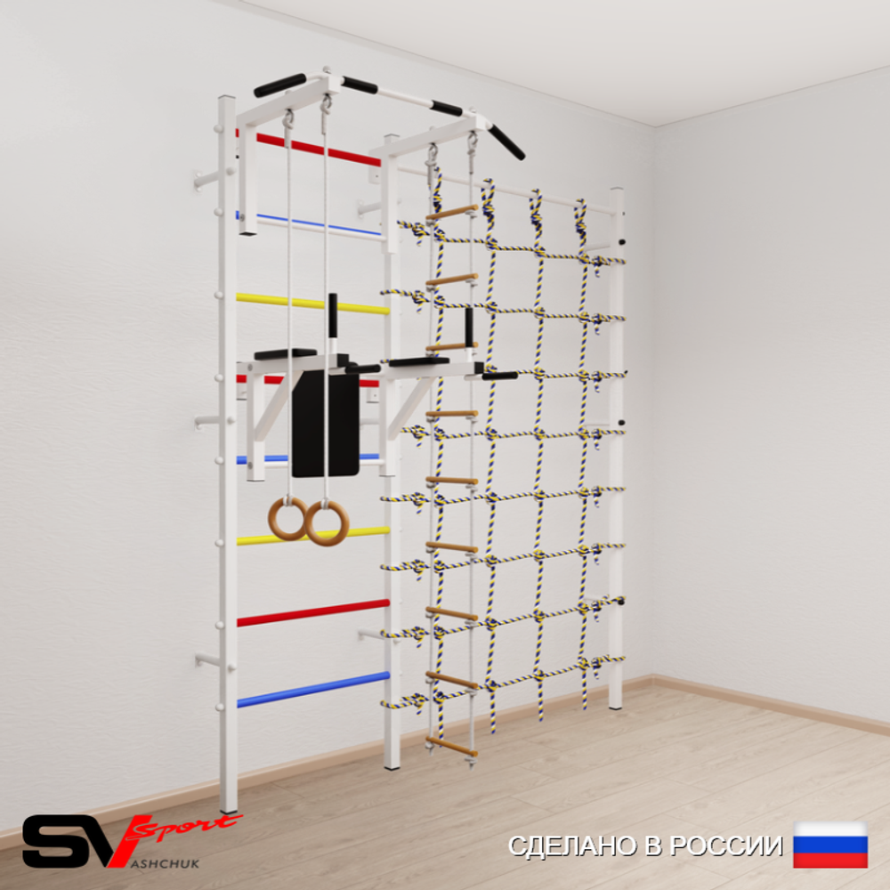 Шведская стенка Sv Sport 5780 (Турник стандарт/Брусья/Кольца/Лестница/Канатный лаз)