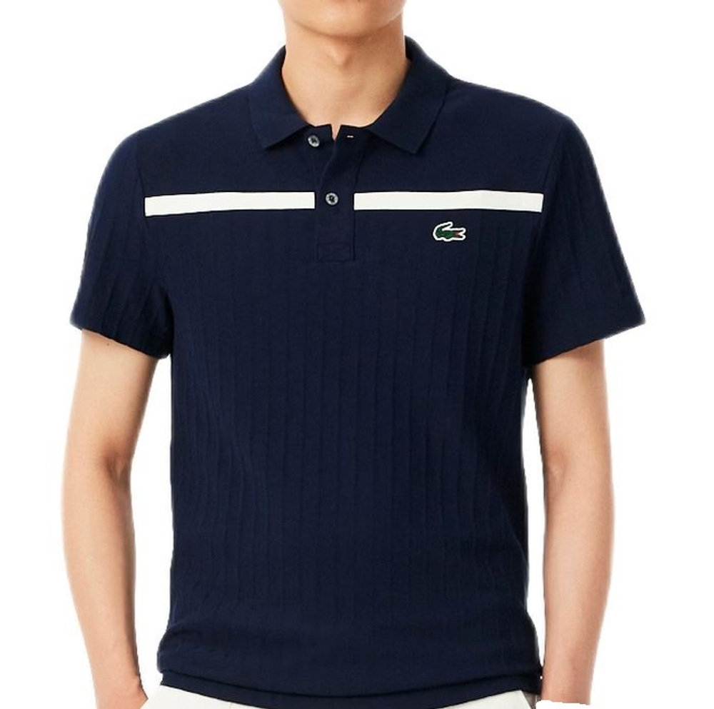 Мужское теннисное поло Lacoste Ultra Dry Badge Accent Tennis Heritage - navy blue/white