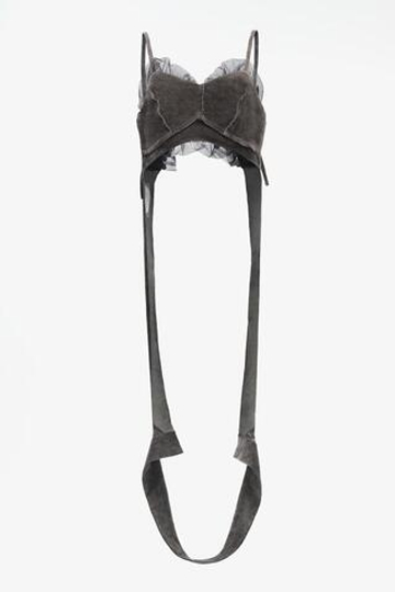 ZARA X JOHN GALLIANO БАРХАТНЫЙ ТОП С КОНТРАСТНЫМИ ДЕТАЛЯМИ, СЕРЫЙ