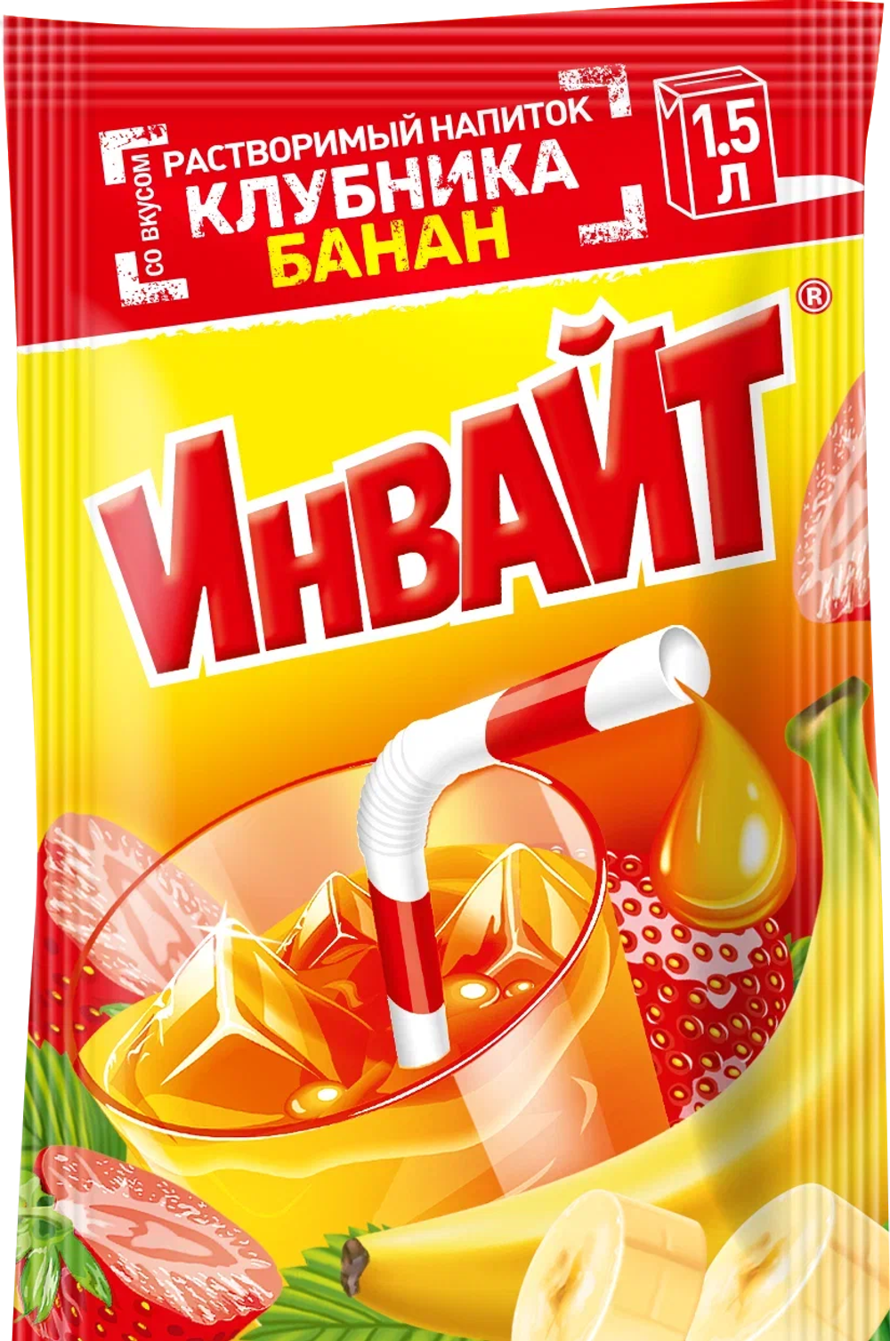 Растворимый напиток ИНВАЙТ Клубника-Банан 12г*24шт*6 блоков.