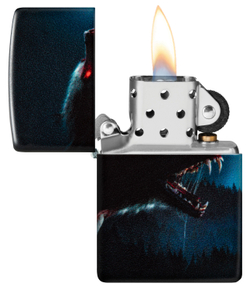 Зажигалка Zippo Horror Wolf с покрытием 540 Matte, латунь/сталь, черная, 38x13x57 мм