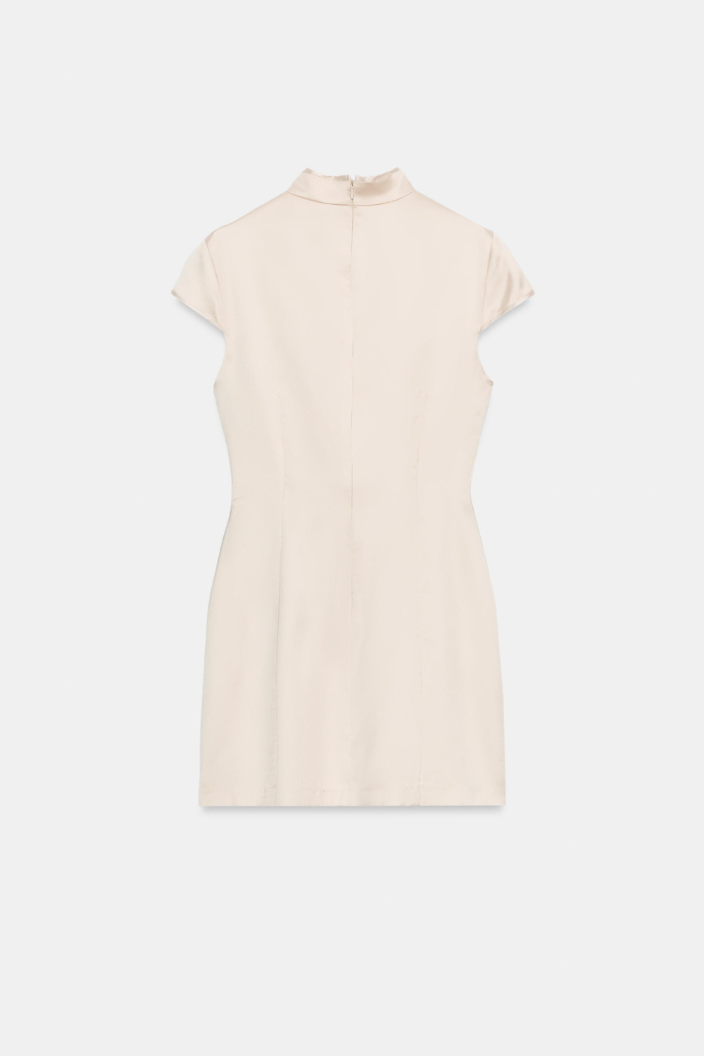 ZARA АТЛАСНОЕ МИНИ-ПЛАТЬЕ С РАЗРЕЗОМ, КОСТЯНОЙ