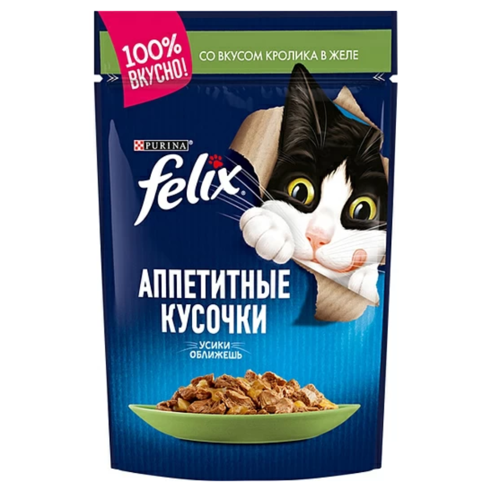 Влажный корм FELIX для кошек кролик в желе 75 гр