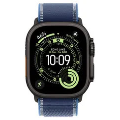 Часы Apple Watch Ultra 3, 2025, 49 мм, титан чёрного цвета, ремешок Trail цвета «синий/ярко-синий»