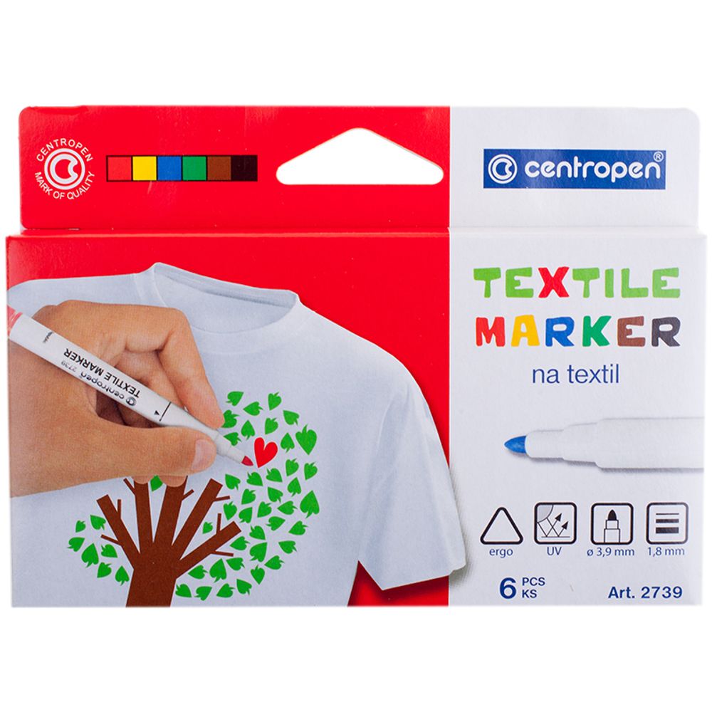 Набор маркеров для ткани, 6цв. Centropen Textile,