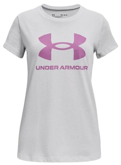 Футболка для девочки теннисная Under Armour Live Sportstyle Graphic SS - halo gray medium heather/jellyfish
