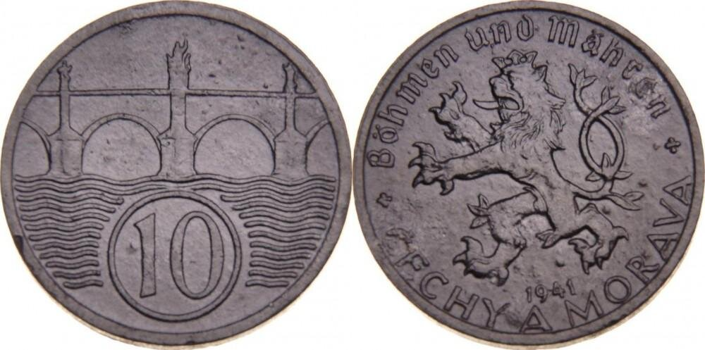 Богемия и Моравия 10 геллеров, 1940-1944 Лев XF