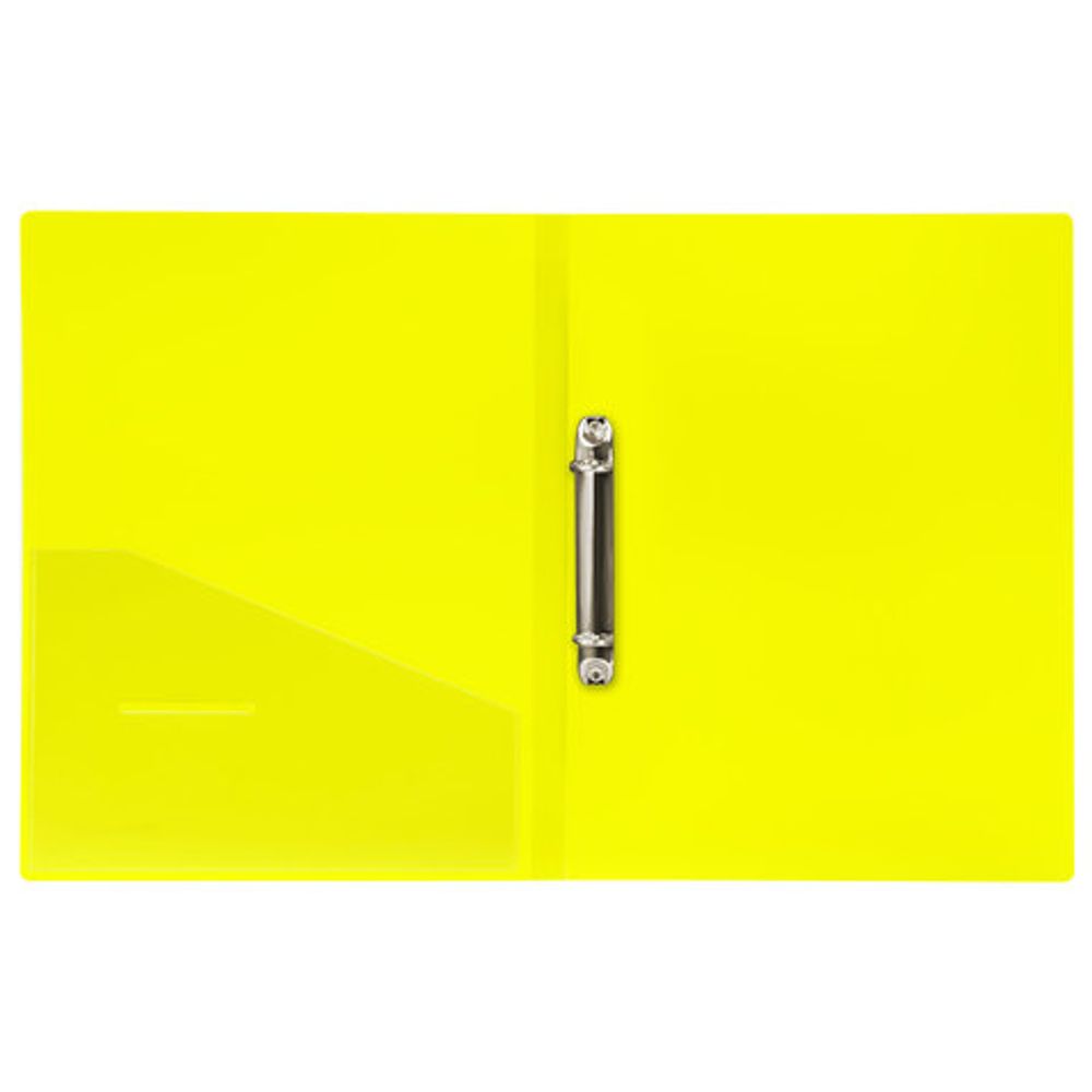 Папка на 2-х кольцах, 25мм, Brauberg Neon, 700мкм, внутренний карман, желтая