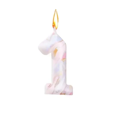Свеча в торт "Белый мрамор", цифра "1", 8 см