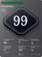Номерок на дверь квартиры 99, для кабинета, офиса, шильдик 9 х 7 см, черный, Айдентика Технолоджи
