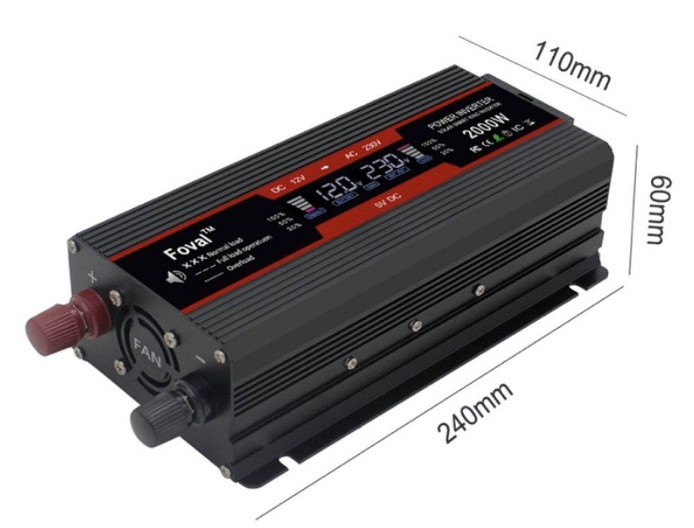 Инвертор 12V-220V 2000W черный Foval