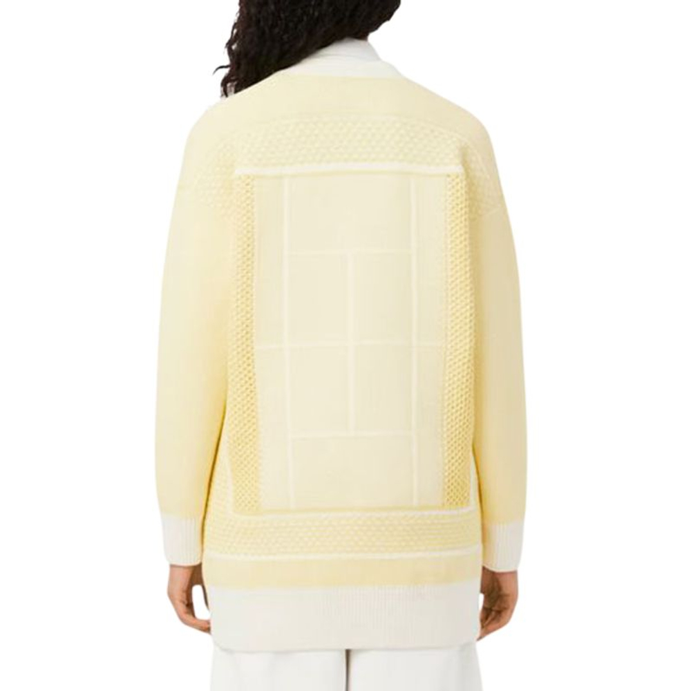 Женская теннисная толстовка Lacoste Tennis Court Jacquard Long - white/yellow