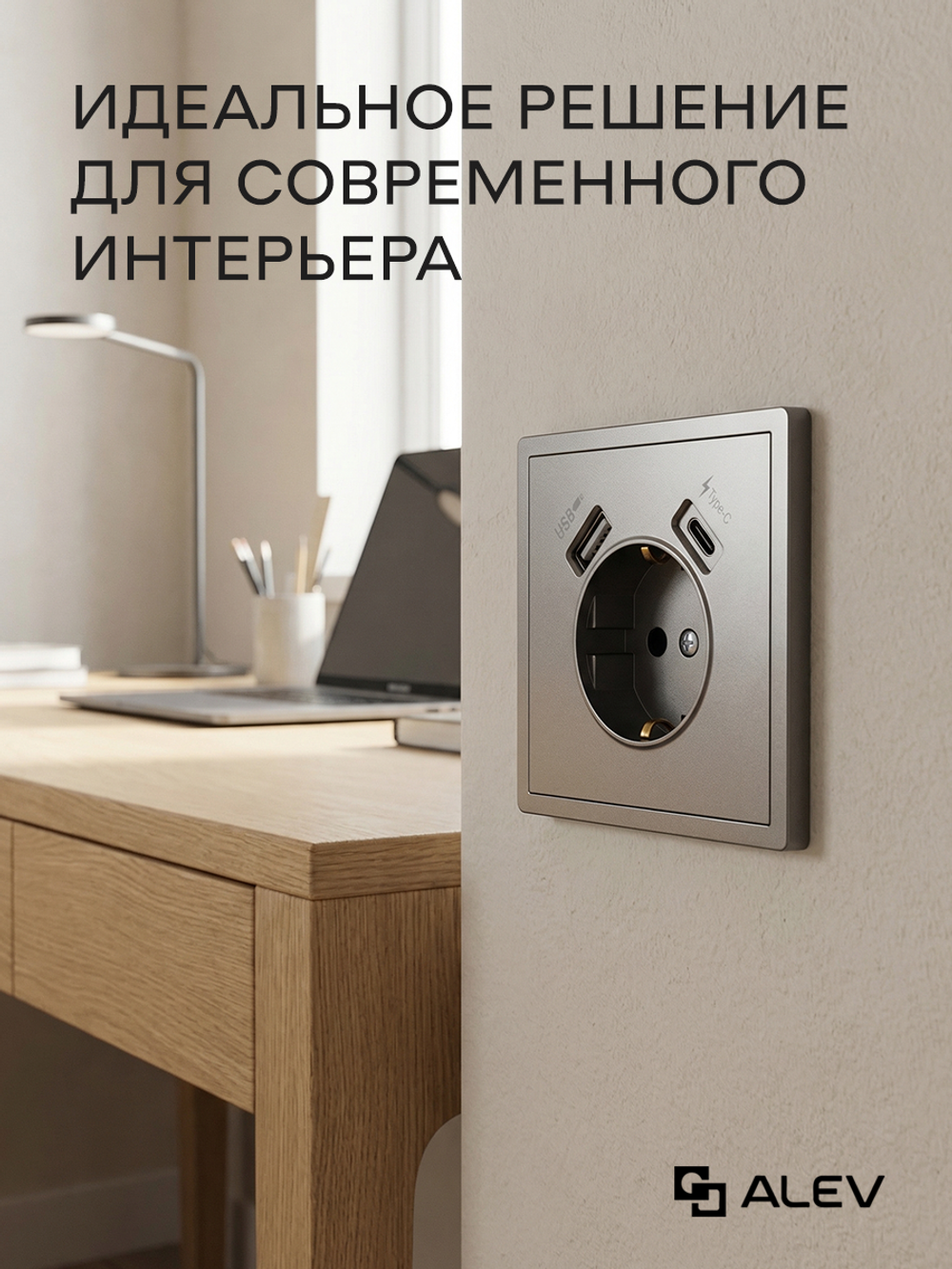 Розетка одинарная внутренняя с USB и type C