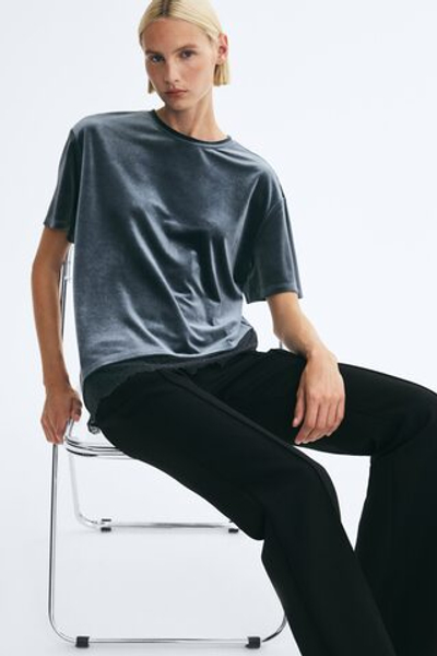 Топ из велюра с кружевной лентой - H&M