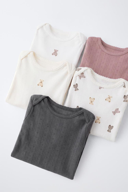 ZARA НАБОР ИЗ 5 БОДИ С ПРИНТОМ, РОЗОВЫЙ