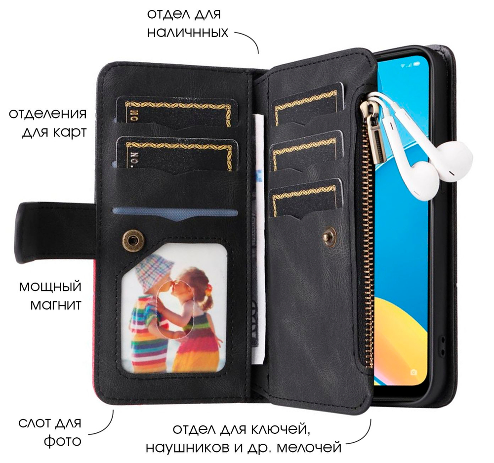 Дизайнерский чехол-книжка из кожи для SAMSUNG S25 (не ULTRA/ FE/ PLUS!) с кошельком, 5 слотами для карт и подставкой