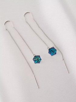 Серьги-протяжки Миражи с синими кубиками Swarovski