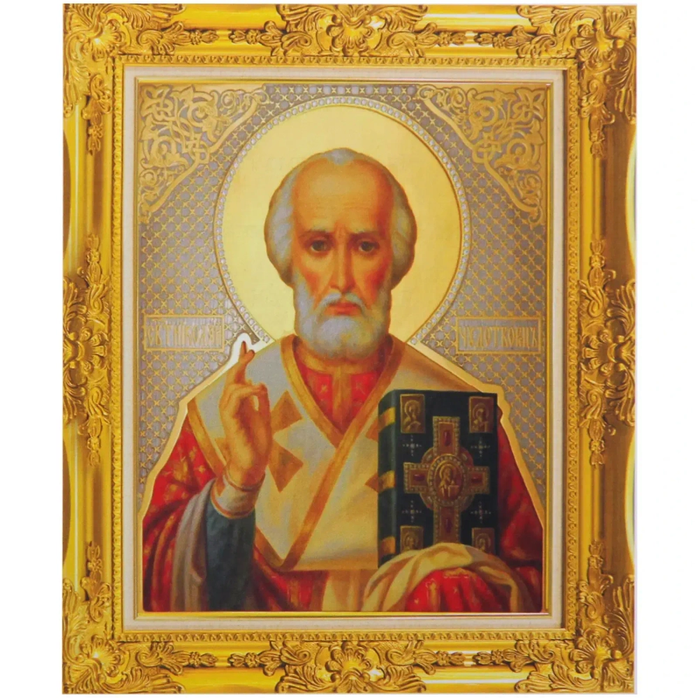 Алмазная мозаика на подрамнике с полным заполнением «МИР ЯРКИХ КРАСОК», Николай Чудотворец, 40*50см
