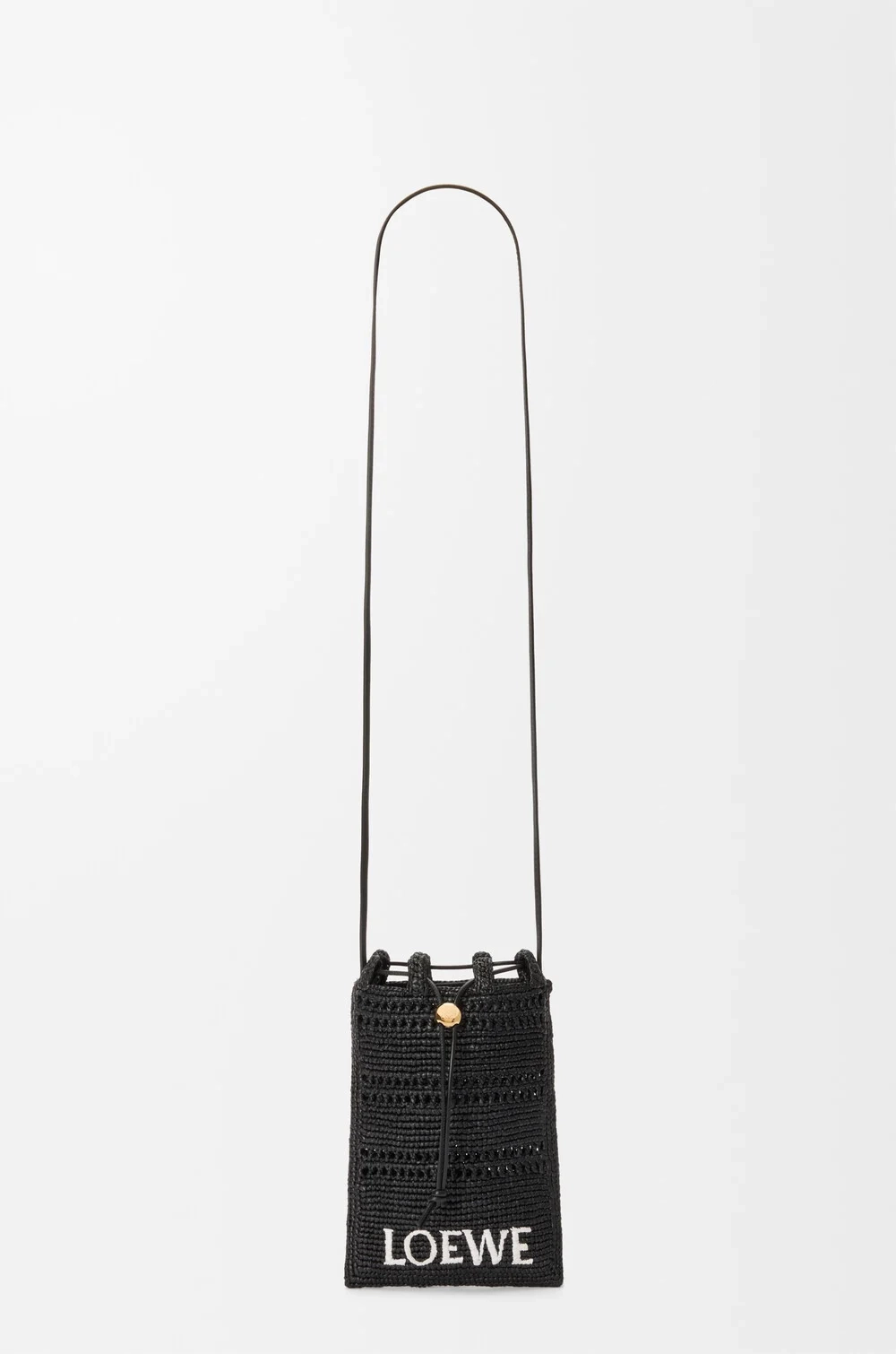 Loewe Сумка-мешок Patch Crochet на шнурке из телячьей кожи и рафии, черный