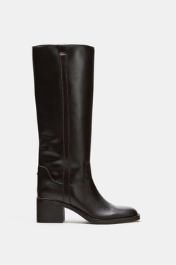 ZARA КОЖАНЫЕ ЖАКЕЙСКИЕ САПОГИ, КОРИЧНЕВЫЙ