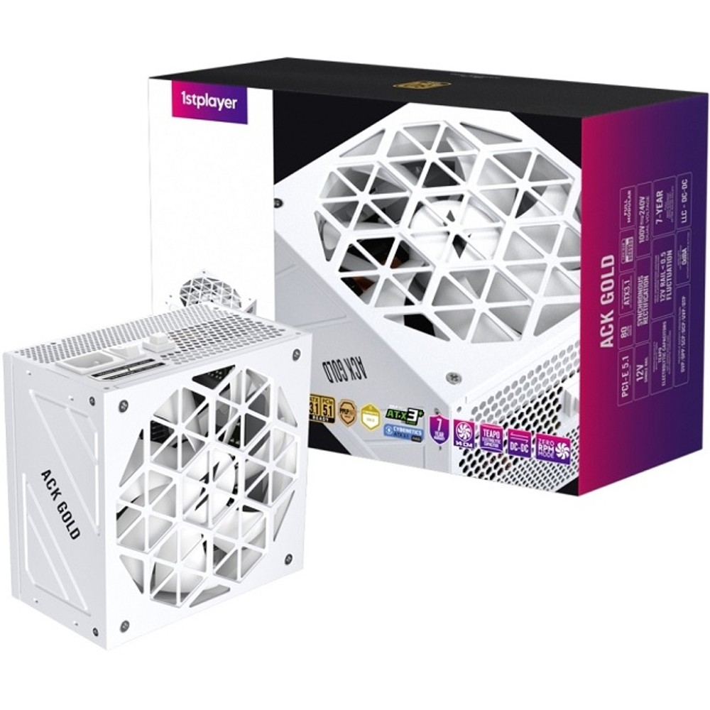 Блок питания 1STPLAYER ACK 750W GOLD White, модульный, PCIe 5.0, 80 PLUS Gold (HA-750BA2-WH)
