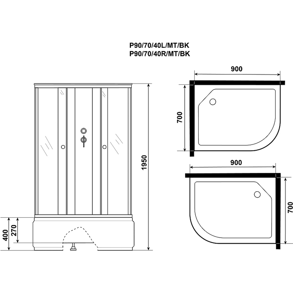Душевая кабина Niagara Promo 90x70 L P90/70/40L/MT/BK без гидромассажа