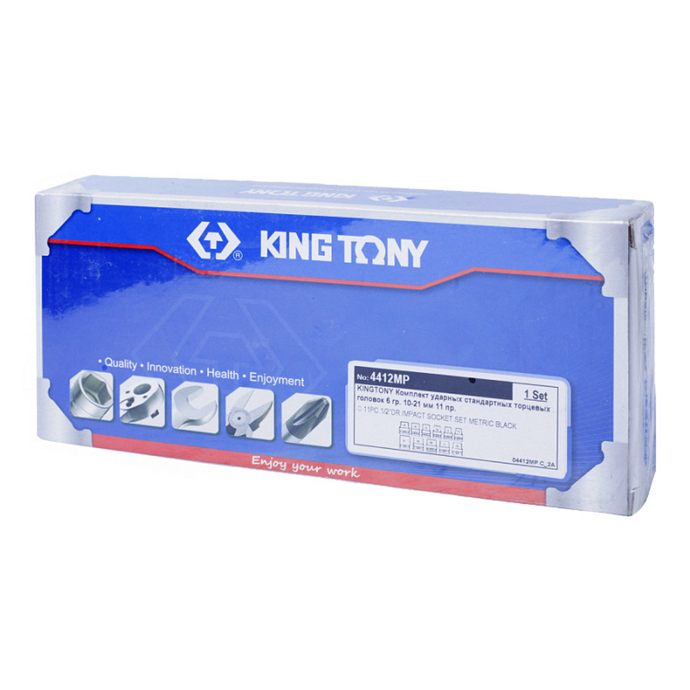 KING TONY (4412MP) Набор ударных торцевых головок 1/2", 6-гранные, 10-21 мм, 11 предметов