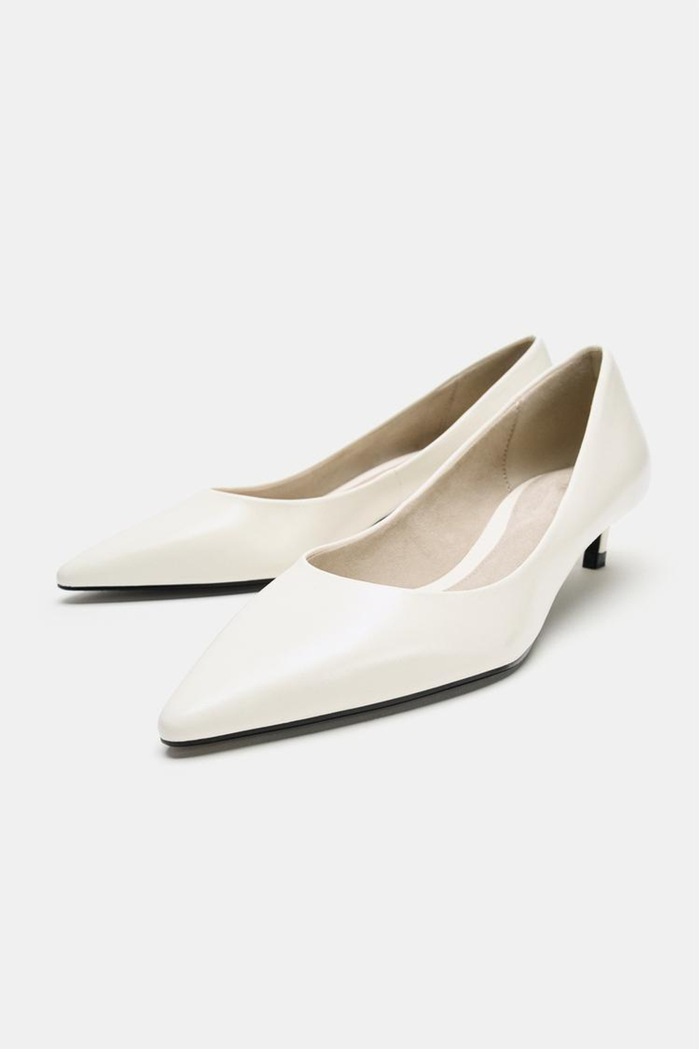 ZARA КОЖАНЫЕ ТУФЛИ KITTEN LIMITED EDITION, БЕЛЫЙ