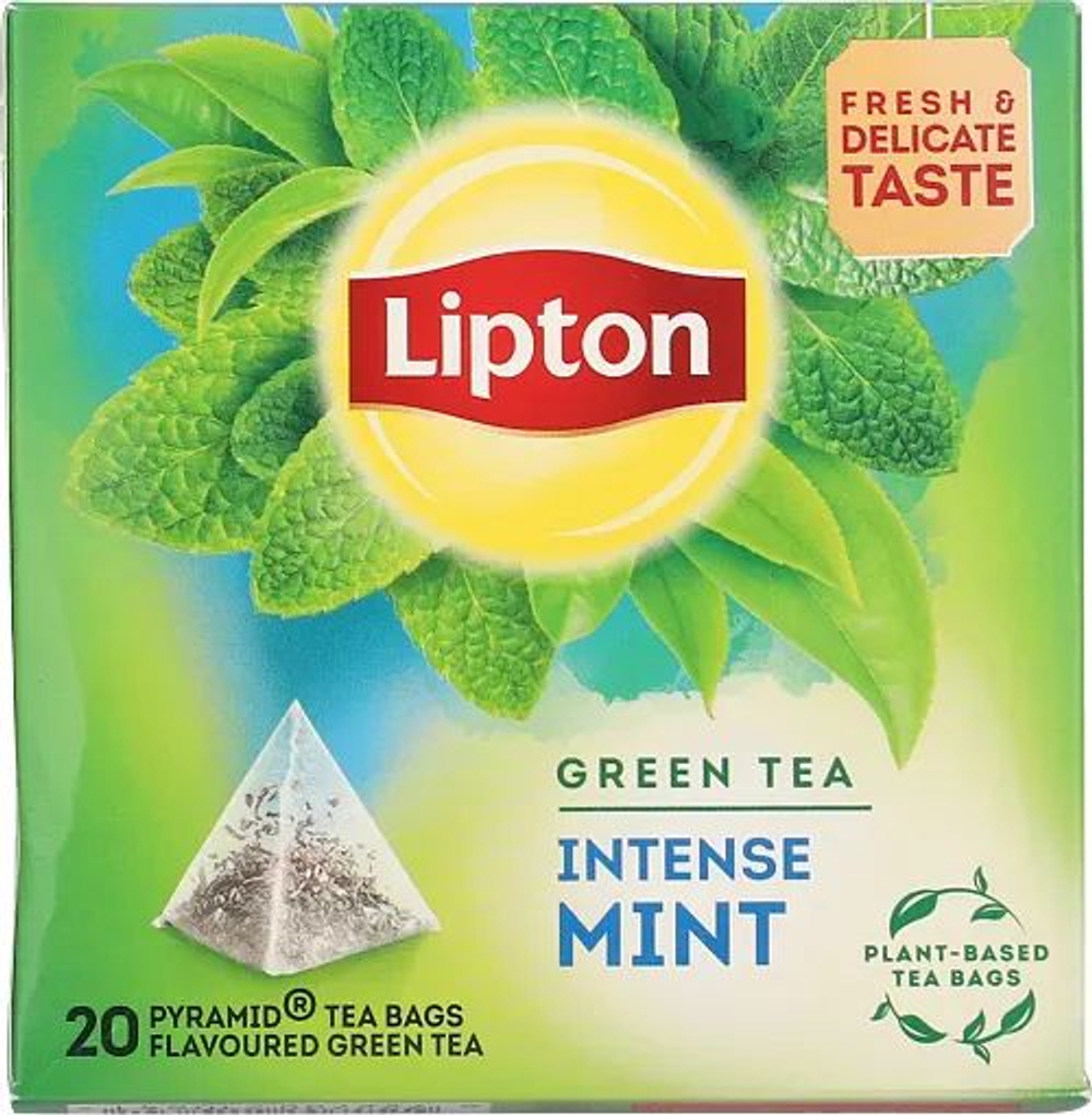 Чай зеленый Lipton Intense Mint с мятой, 20 пирамидок, 32 г (из Финляндии)