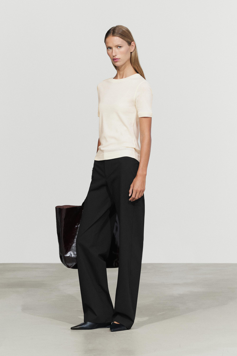 Massimo Dutti Футболка из смесового хлопка с короткими рукавами, натуральный/кремовый