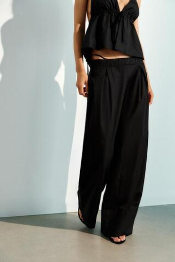 ZARA ШИРОКИЕ БРЮКИ ИЗ ПОПЛИНА, ЧЕРНЫЙ