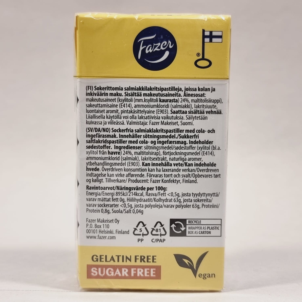 Конфеты Fazer "Salmiakki Cola Ginger" кола-имбирь без сахара 40 г (из Финляндии)