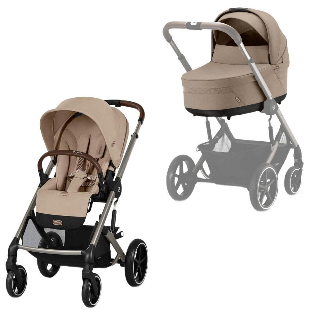 Коляска Cybex Balios S Lux TPE complete Aton S2 Lava Grey Base One 4 в 1 Almond Beige с дождевиками