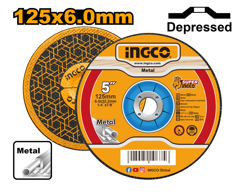 Круг шлифовальный по металлу INGCO MGD601251 125х6,0х22,2 мм Metal Круг шлифовальный по металлу INGCO MGD601251 125х6,0х22,2 мм Metal