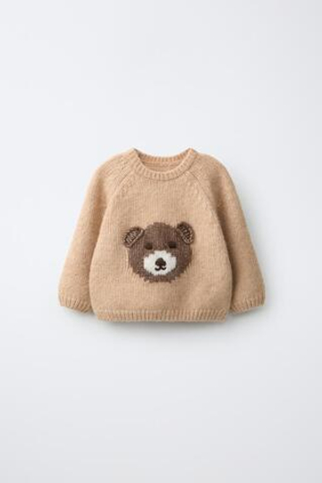 ZARA СВИТЕР С ПРИНТОМ «МЕДВЕЖОНОК», БЕЖЕВЫЙ