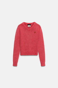 ZARA - FRUIT OF THE LOOM™ ВЯЗАНЫЙ ДЖЕМПЕР С V-ОБРАЗНЫМ ВЫРЕЗОМ, БУРГУНДИ