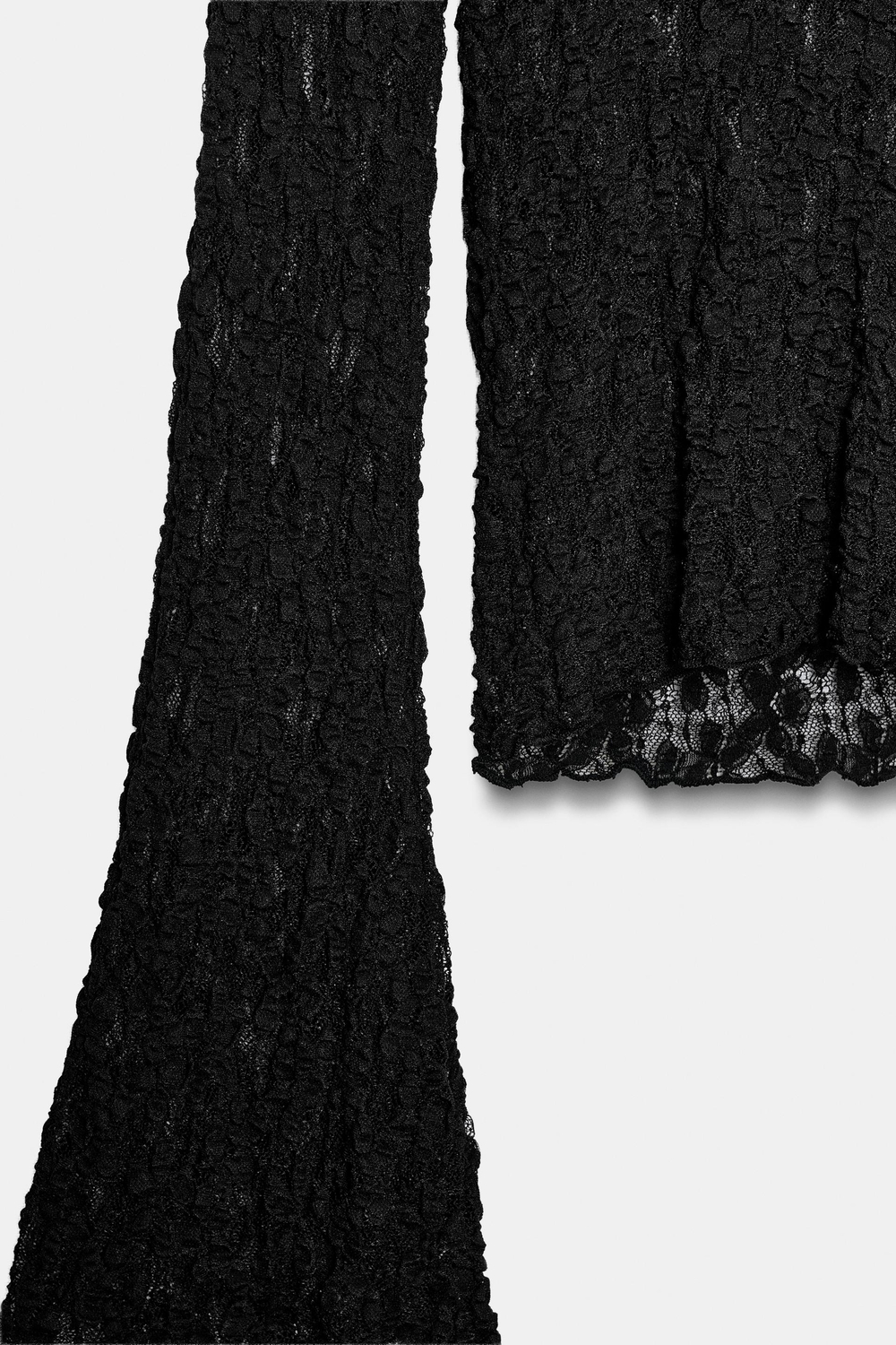 ZARA КРУЖЕВНОЙ ТОП С РУКАВАМИ КЛЕШ, ЧЕРНЫЙ