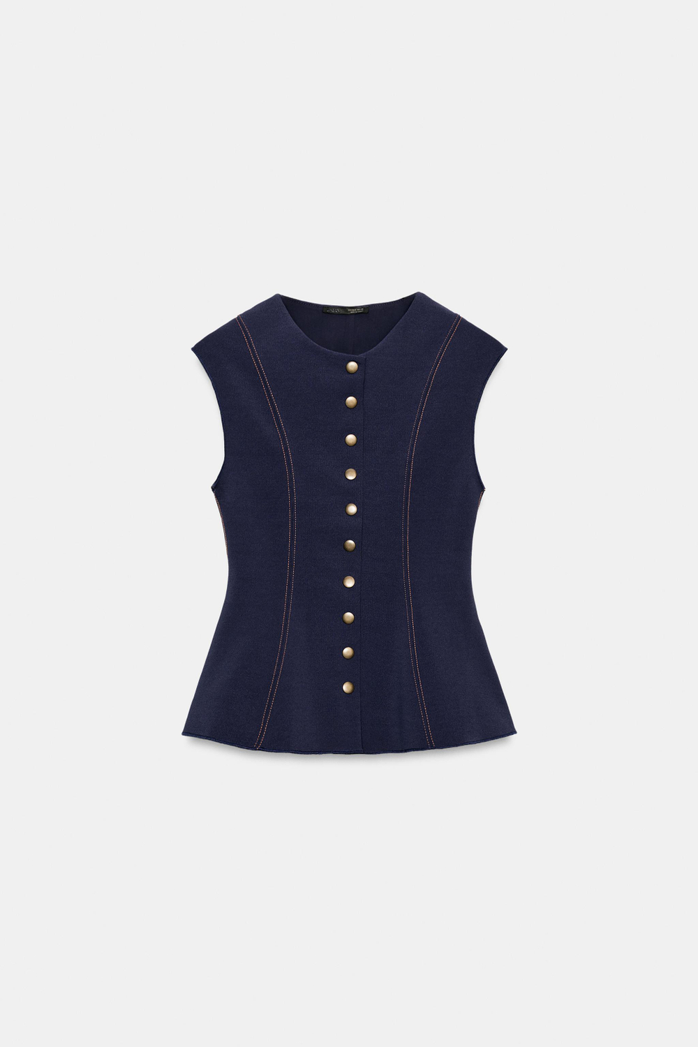 ZARA ЖИЛЕТ С КОНТРАСТНОЙ СТРОЧКОЙ, ТЕМНЫЙ ИНДИГО
