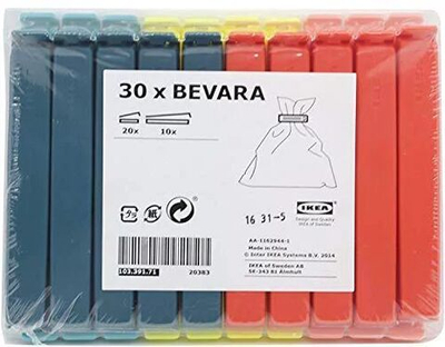 Набор зажимов для пакетов Ikea Bevara разноцветные, 30 штук (разного размера) (из Финляндии)