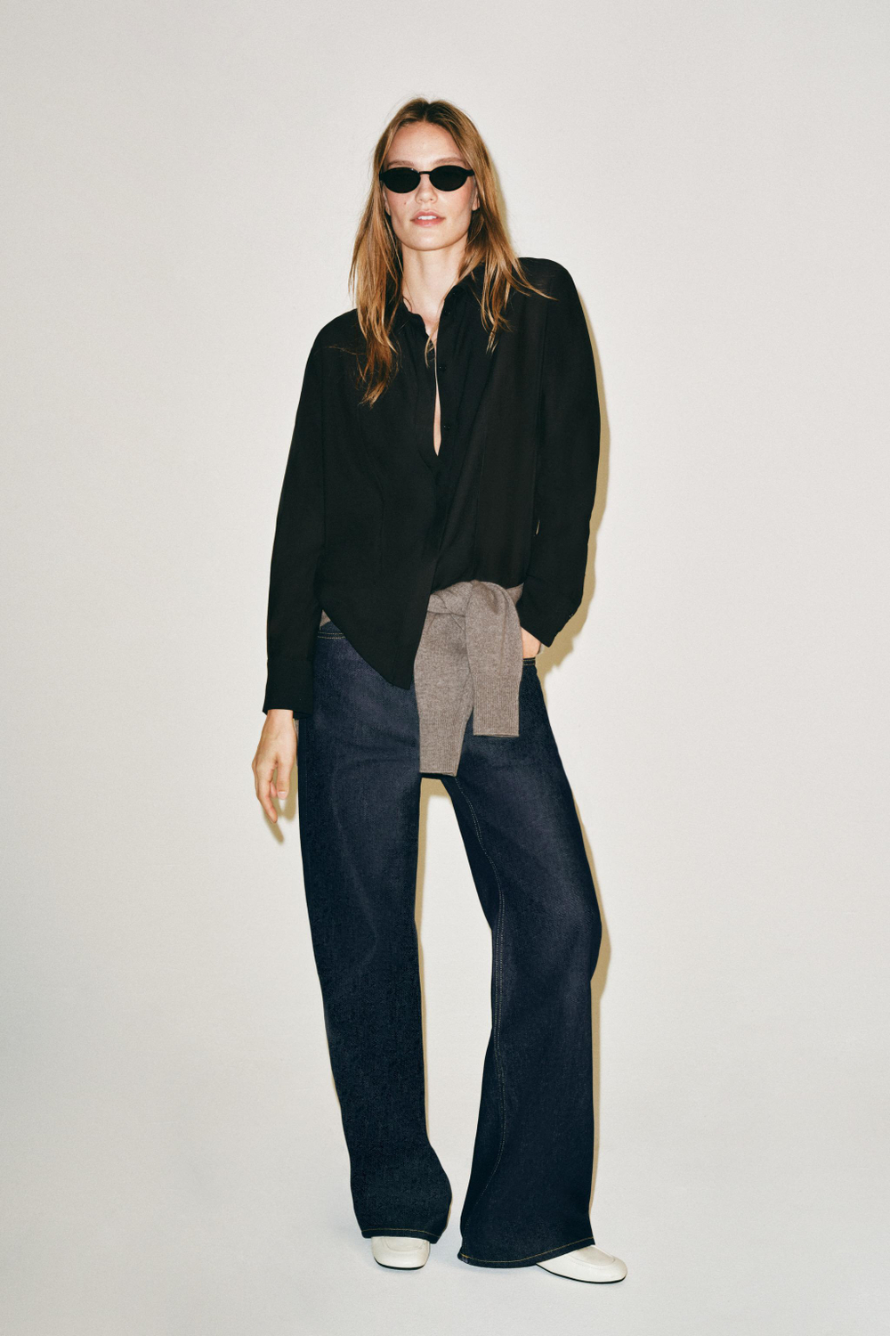 ZARA ОДНОТОННАЯ РУБАШКА С ПЛАНКОЙ — ZW COLLECTION, ЧЕРНЫЙ