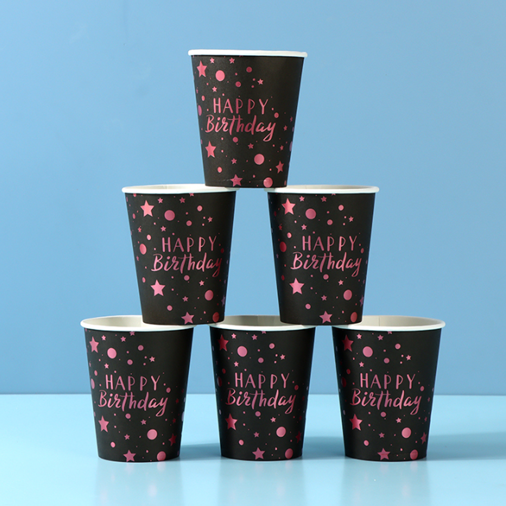 Стаканы одноразовые праздничные "Pink Gold Birthday"