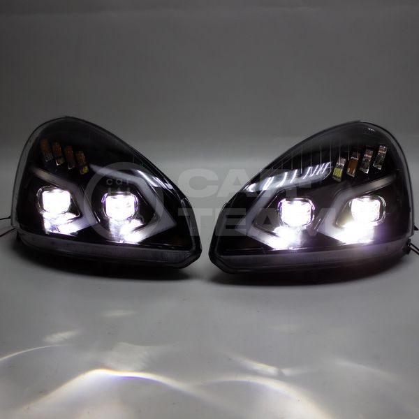 Фары Лада Приора передние в стиле Mercedes AMG с 4-мя Bi LED модулями и плавающими поворотниками, черная маска (Китай)