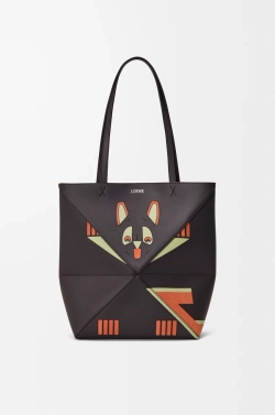 Loewe Сумка-тоут среднего размера Futurist Cat Puzzle Fold из телячьей кожи наппа, темно-серый