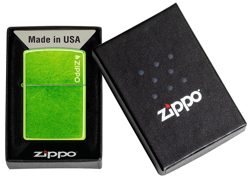 Зажигалка ZIPPO Logo с покрытием Lurid, латунь/сталь, зеленая, глянцевая, 38x13x57 мм, шт