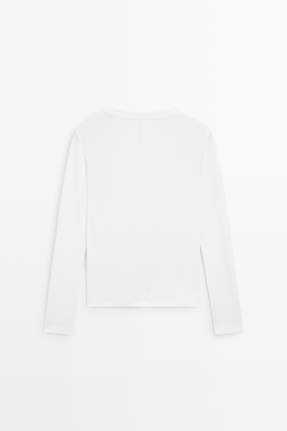 Massimo Dutti Футболка с воротником на пуговицах и длинными рукавами из 100% хлопка, белый