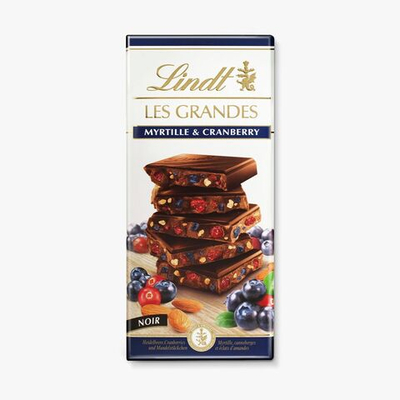 Lindt темный шоколад Les Grandes черника и клюква, 150 г (Из Финляндии)