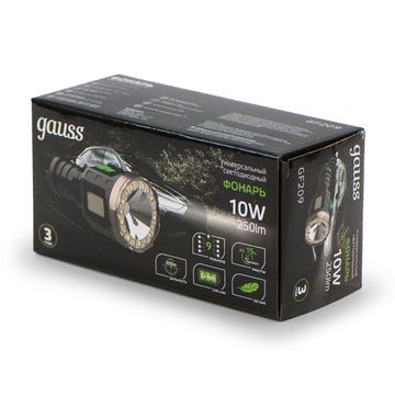 Фонарь ручной 10W 250lm Li-ion 1200mAh GF209 чёрный Gauss