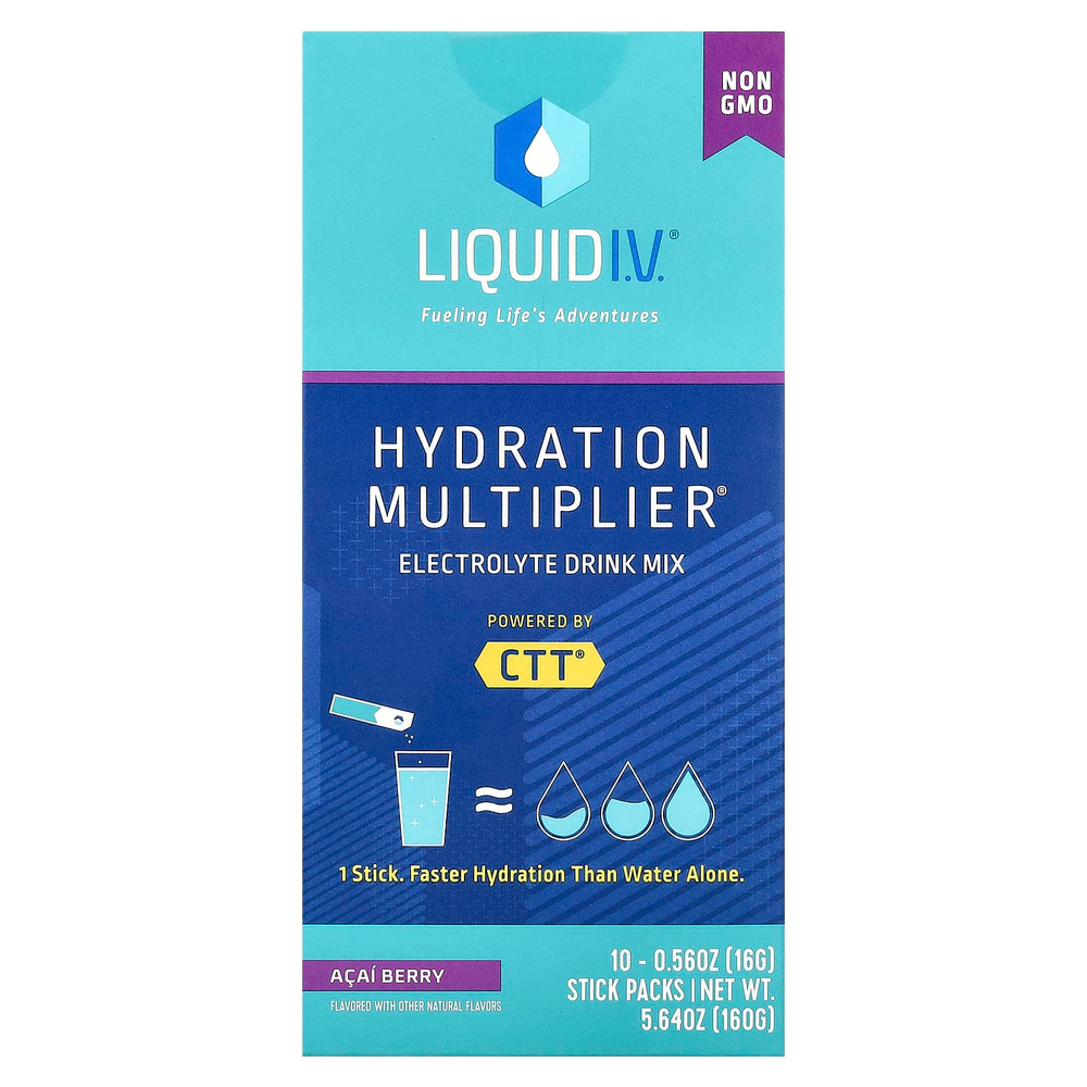 Liquid I.V., Hydration Multiplier, смесь для приготовления электролитического напитка, со вкусом ягод асаи, 10 пакетиков по 16 г (0,56 унции)