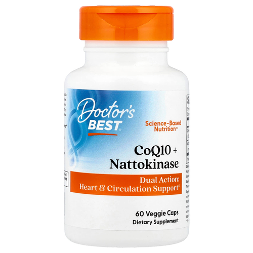 Doctor's Best, Коэнзим Q10 + наттокиназа, 60 растительных капсул